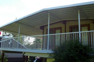 Aluminum Patio Cover with Aluminum Picket Deck Railing - Castle Decks